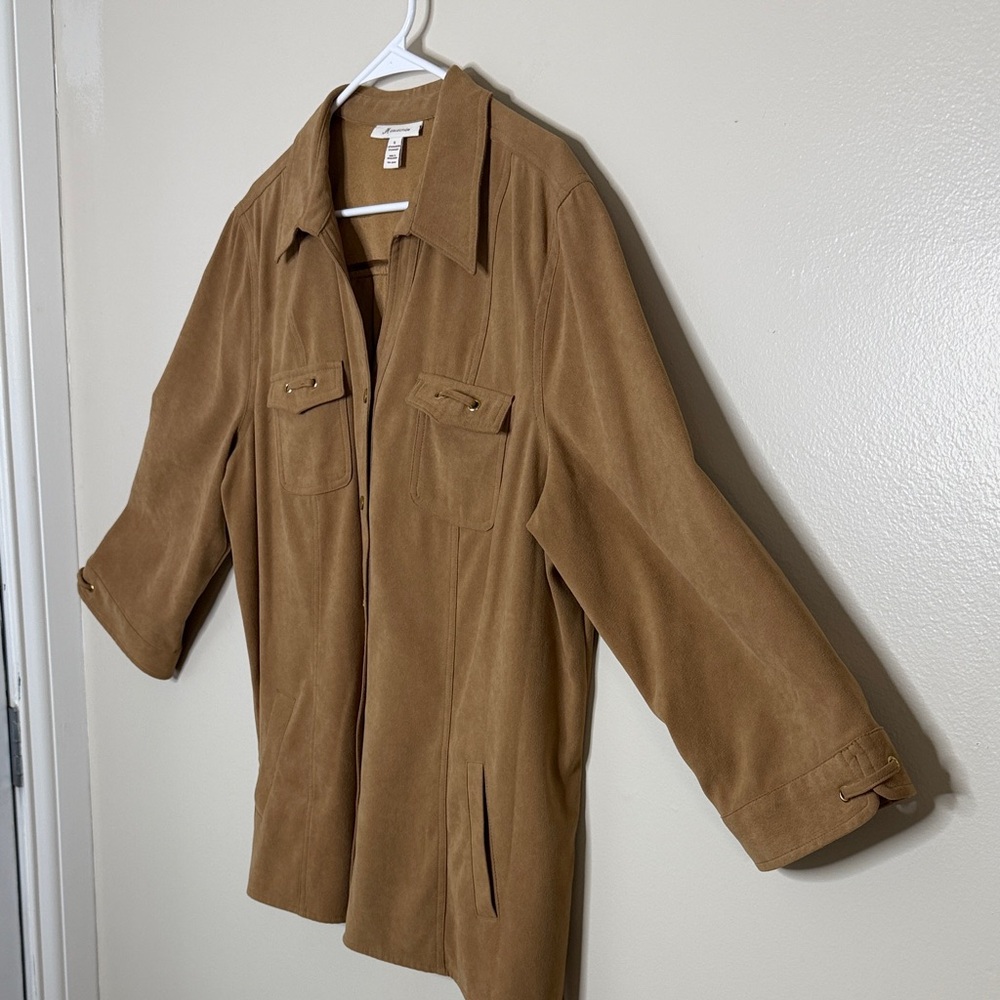 JM Collection Tan Faux Suede Utility Shacket Size XL - Picture 3 of 15